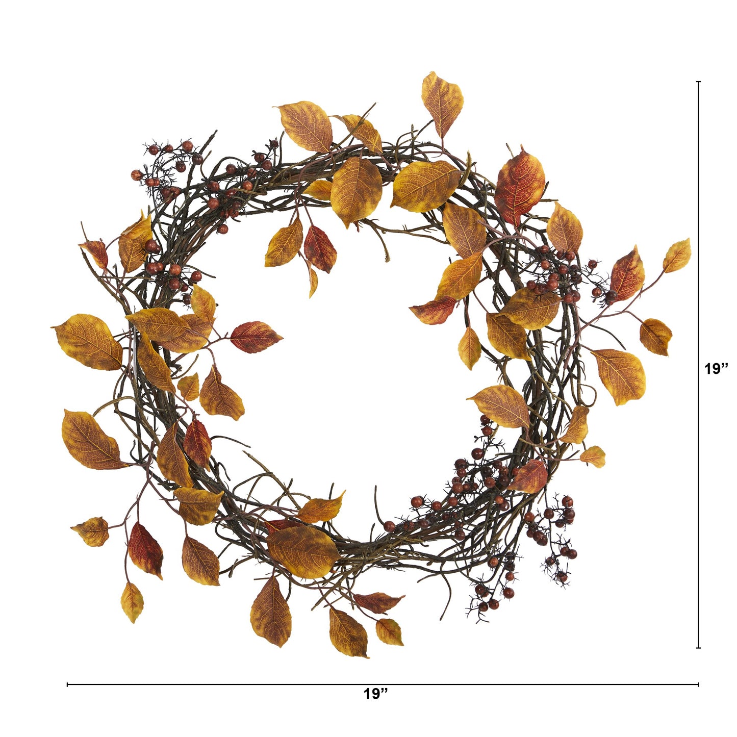 19" Harvest Leaf Berries and Twig Artificial Wreath