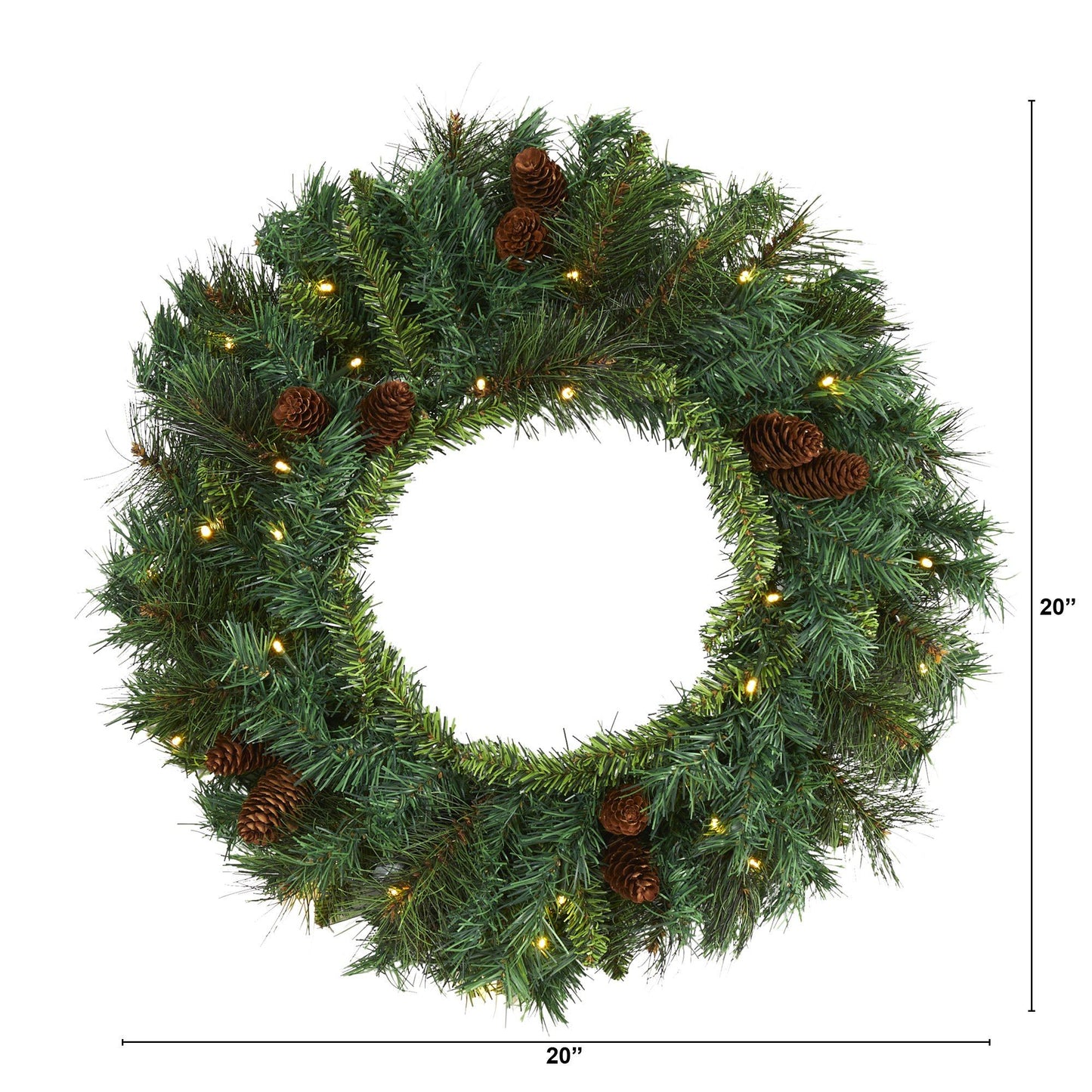 20" Mixed Pine and Pinecone Xmas Wreath w/35 Clear LEDs