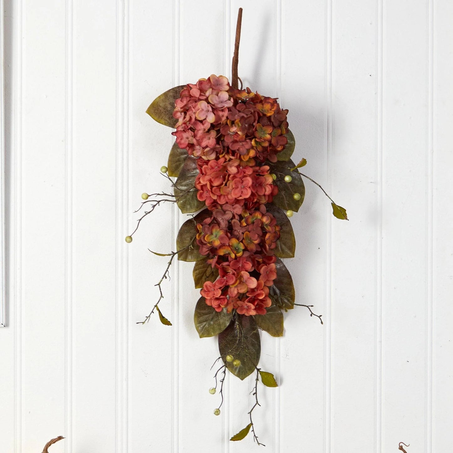 35" Autumn Hydrangea and Berry Artificial Fall Tear Drop