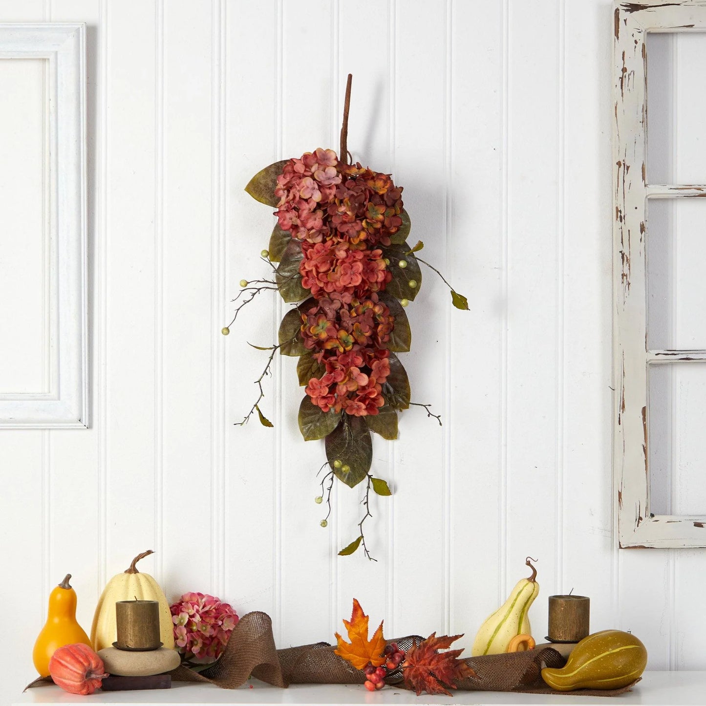 35" Autumn Hydrangea and Berry Artificial Fall Tear Drop
