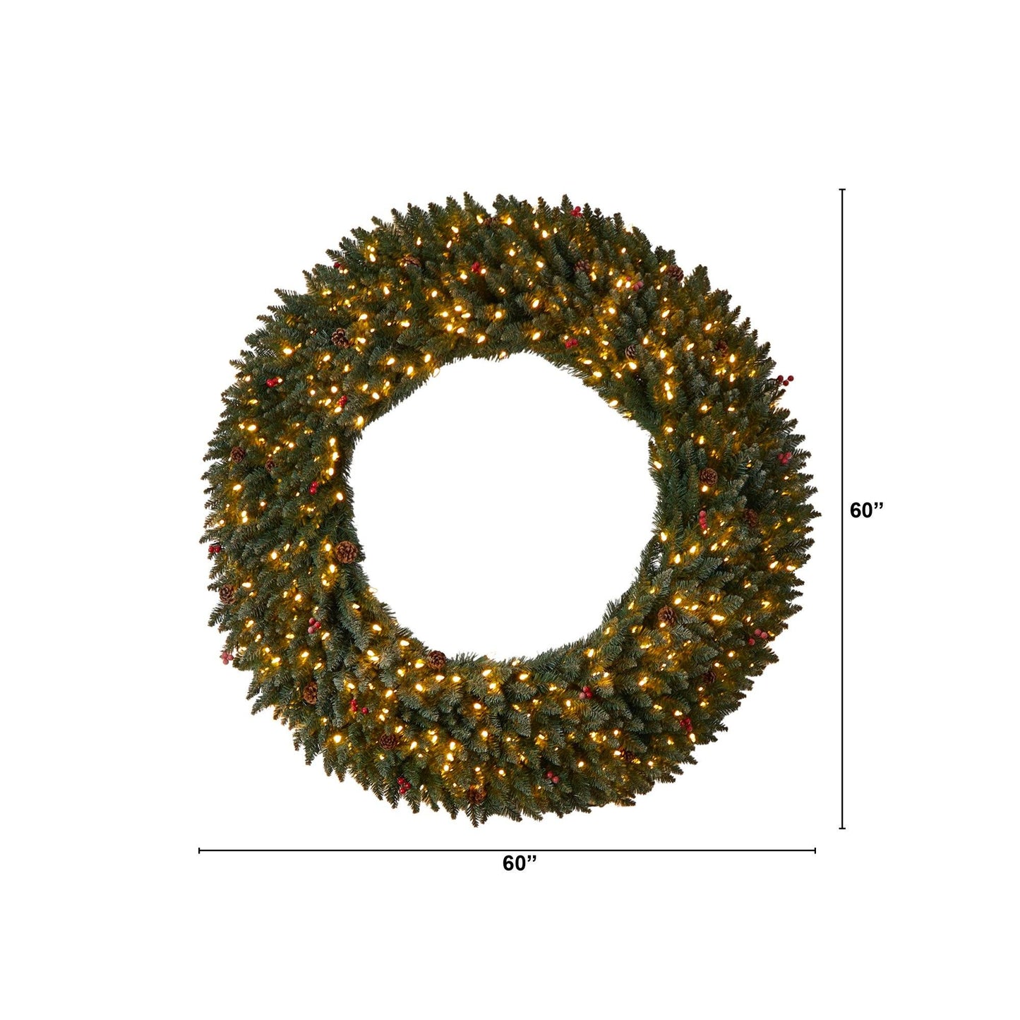 5' Large Flocked Xmas Wreath w/Berries, 400 LEDs & 820 Tips