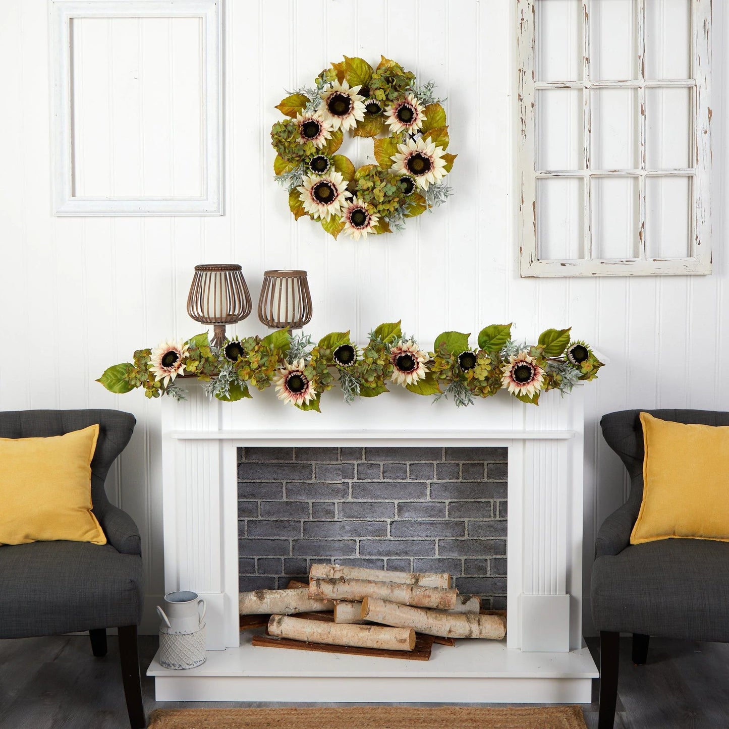 5' White Sunflower and Hydrangea Artificial Garland