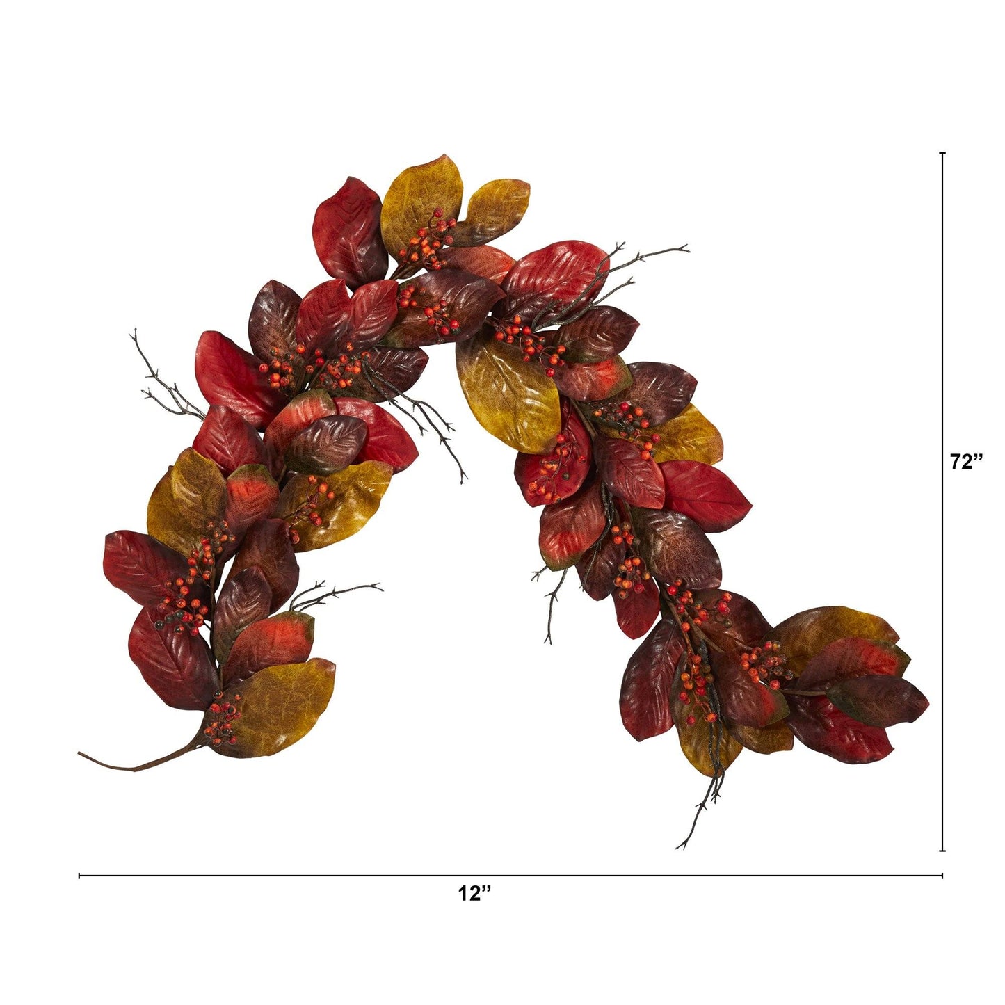 6' Autumn Magnolia Leaf with Berries Artificial Garland