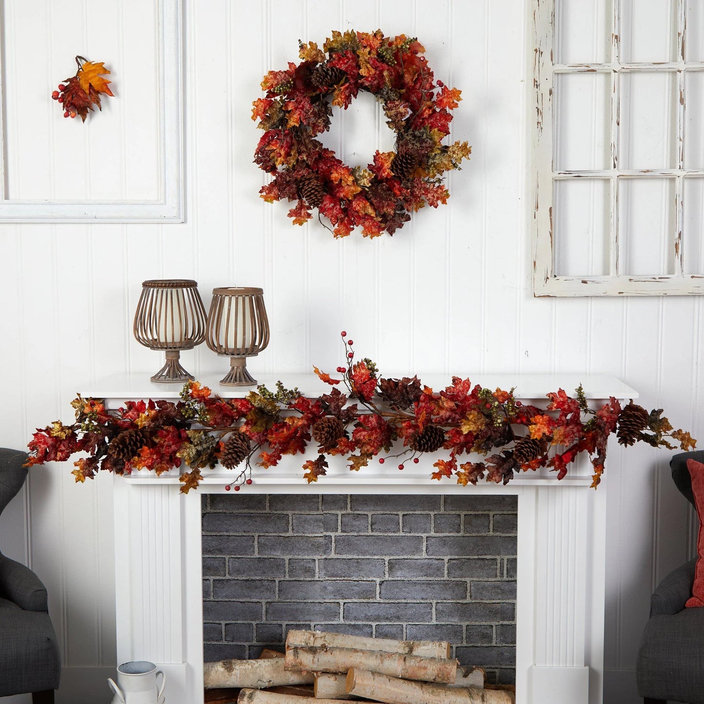 6' Autumn Maple Leaves Berry and Pinecones Fall Garland