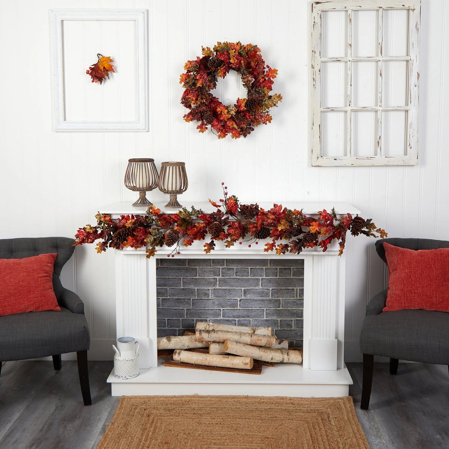 6' Autumn Maple Leaves Berry and Pinecones Fall Garland
