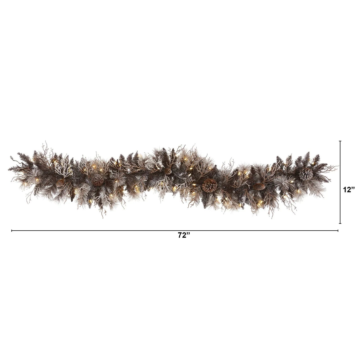 6' Flocked Xmas Garland w/50 LEDs 120 Tips & Pine Cones