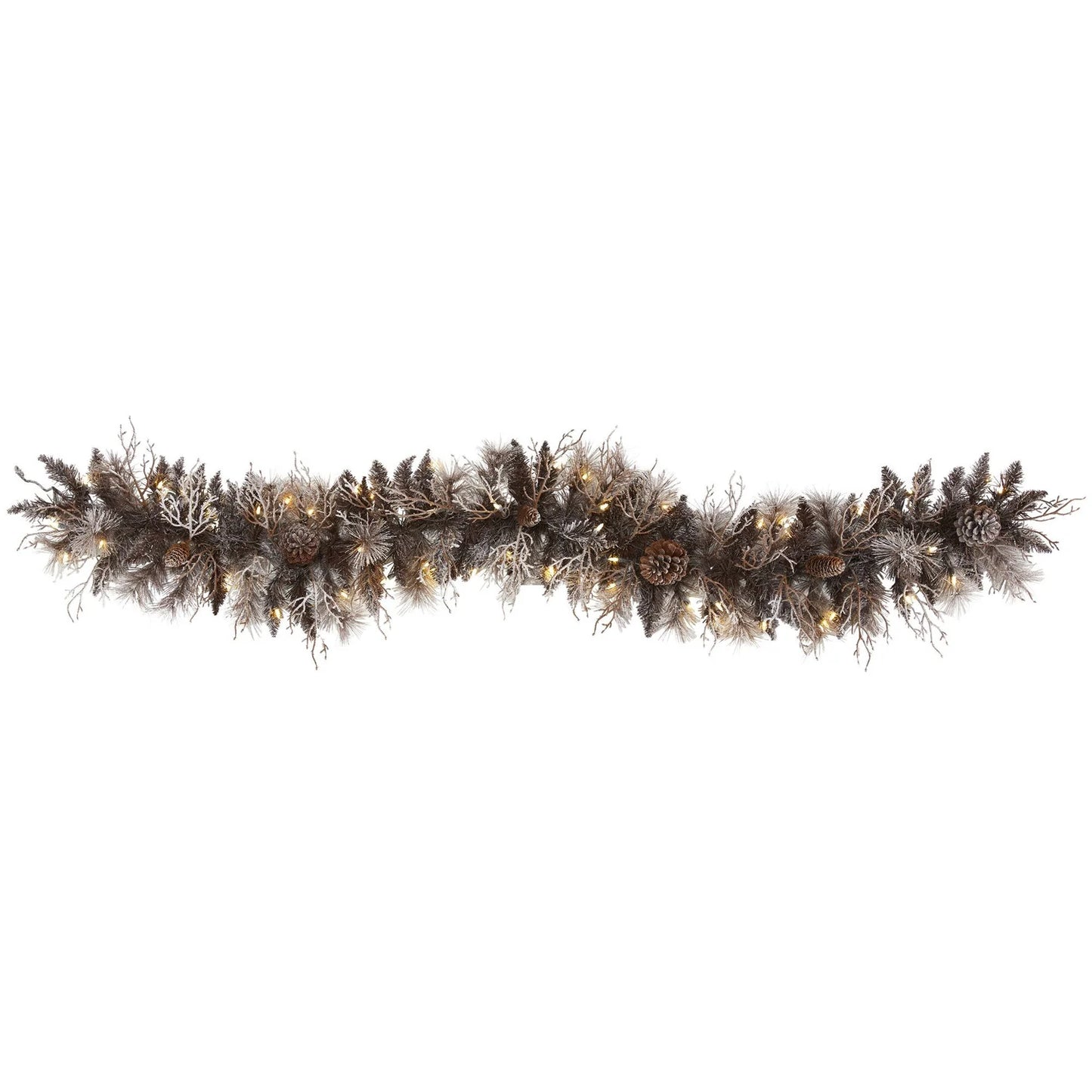 6' Flocked Xmas Garland w/50 LEDs 120 Tips & Pine Cones