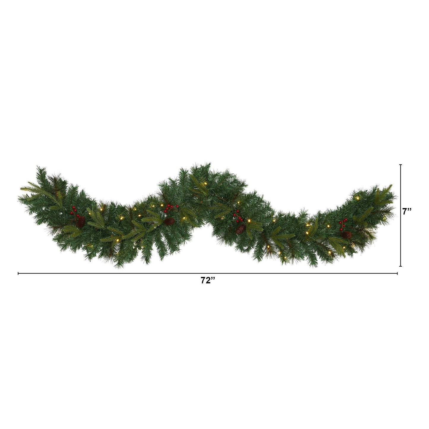 6’ Mixed Pine Xmas Garland with 35 LEDs, Berries and Cones