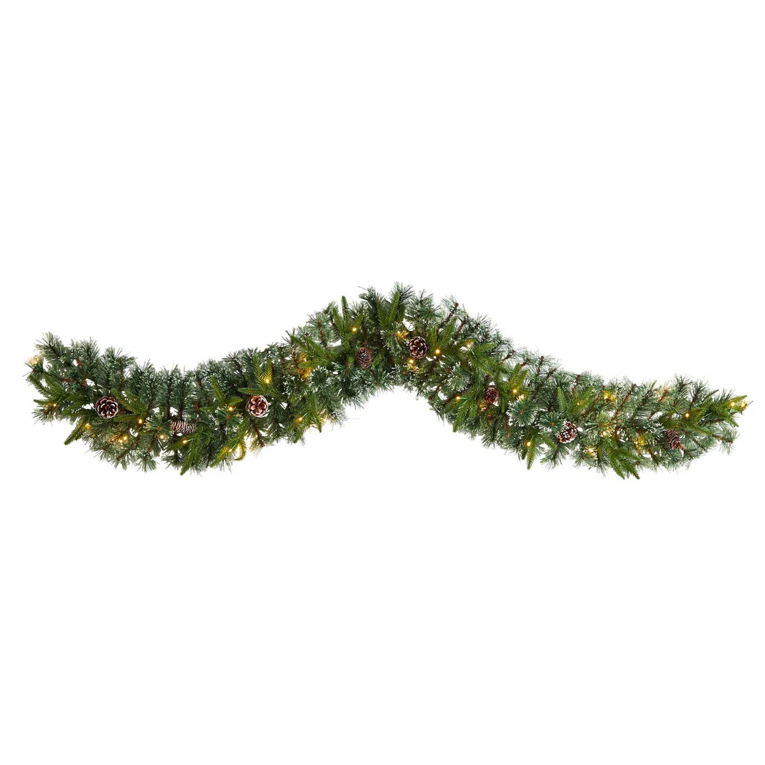6’ Snow Tipped Xmas Garland w/35 Clear LEDs and Pine Cones