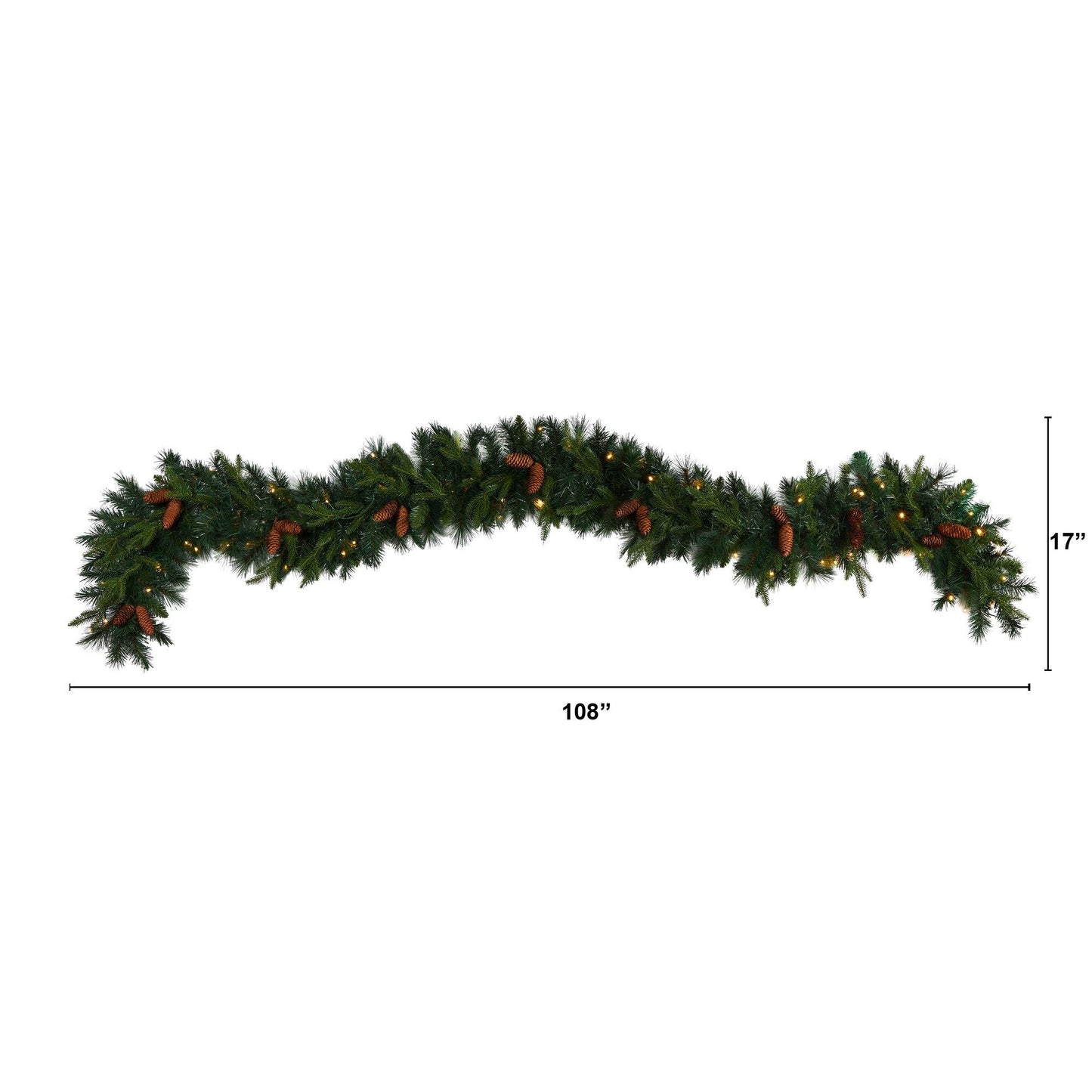 9' Pines & Pinecones Christmas Garland w/286 Lvs & 70 LED’s