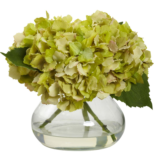 Blooming Hydrangea w/Vase Green