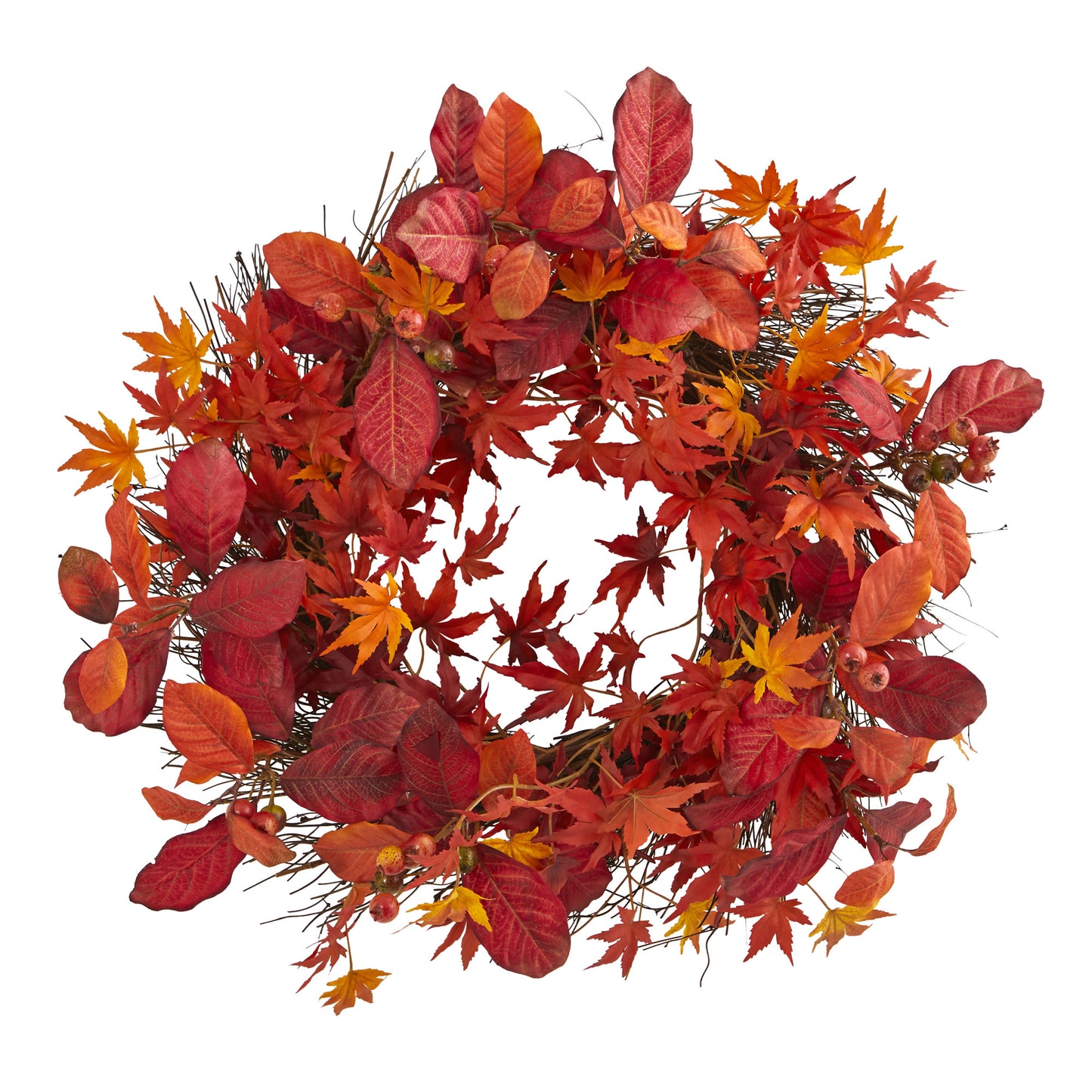 22" Japanese Maple Magnolia Leaf Berries Artificial Wreath