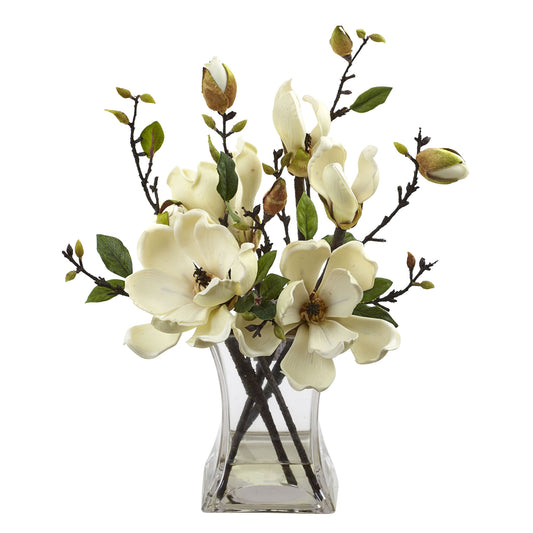 15" Magnolia Arrangement w/Vase - White