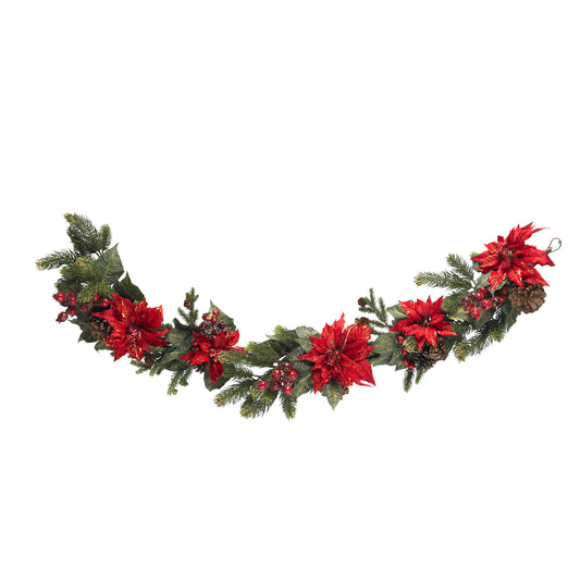 60" Poinsettia & Berry Garland