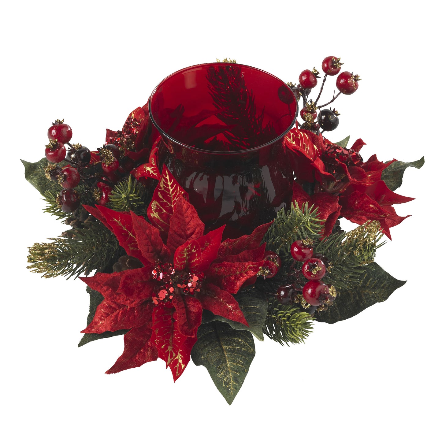 6.5" Poinsettia & Berry Candelabrum