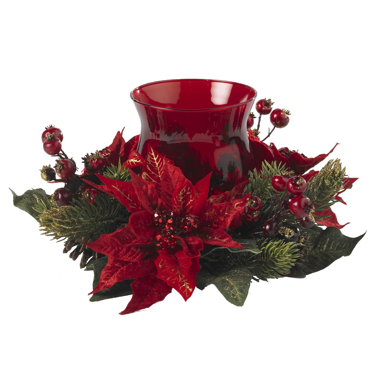 6.5" Poinsettia & Berry Candelabrum