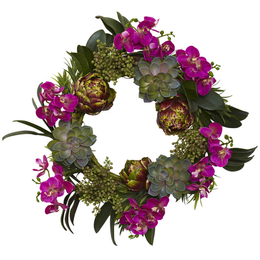 20" Orchid Artichoke & Succulent Wreath