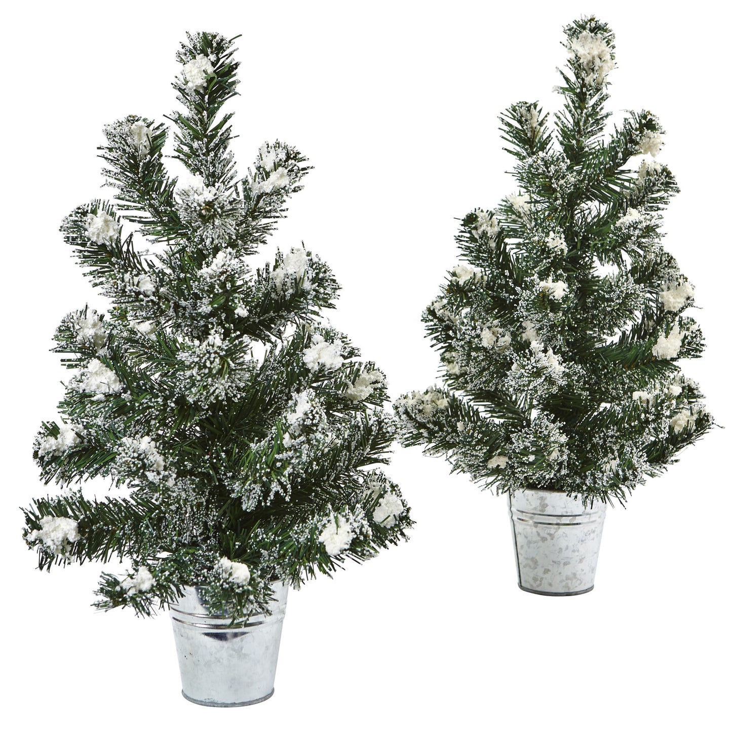 18" Snowy Pine Tree with Tin (Set of 2)