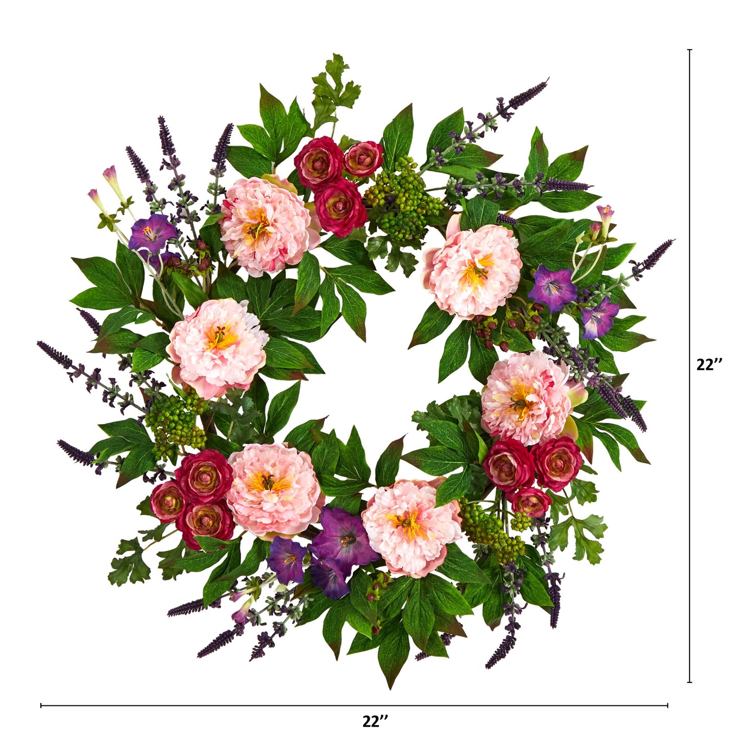 22" Peony Artificial Wreath