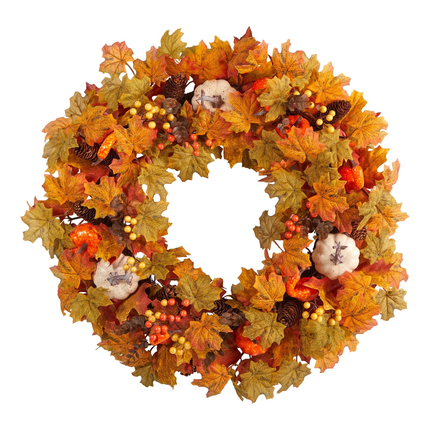 30" Autumn Pumpkin and Maple Leaf Artificial Fall Wreath