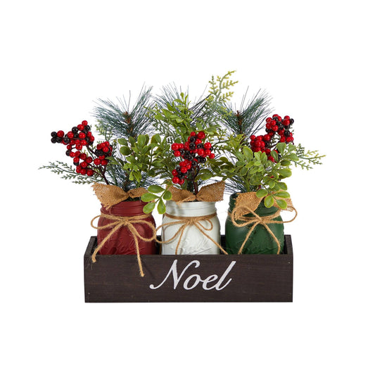 12” 3 Piece Mason Jar “Noel” Christmas Arrangement