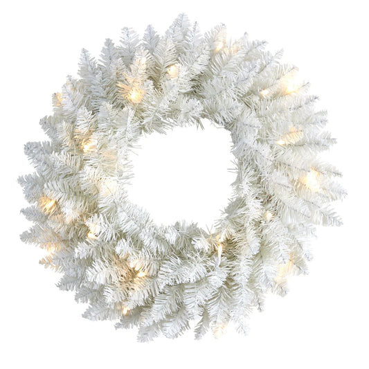 18” White Wreath with 20 LED Lights