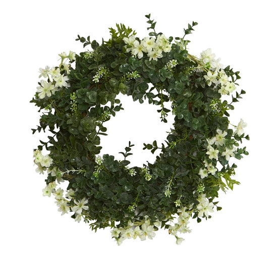 18" Eucalyptus and Dancing Daisy Wreath with Twig Base