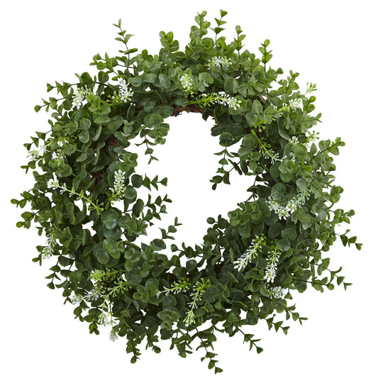 18" Eucalyptus Double Ring Wreath w/Twig Base