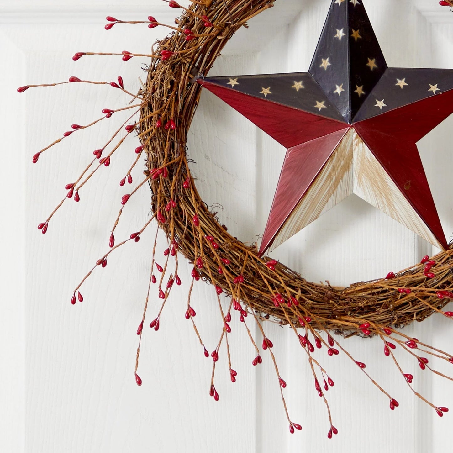 20" Americana Patriotic Star Wreath Red White and Blue