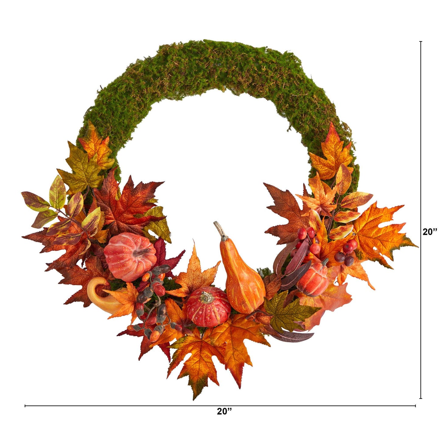 20" Autumn Pumpkin Gourd and Fall Maple Leaf  Wreath