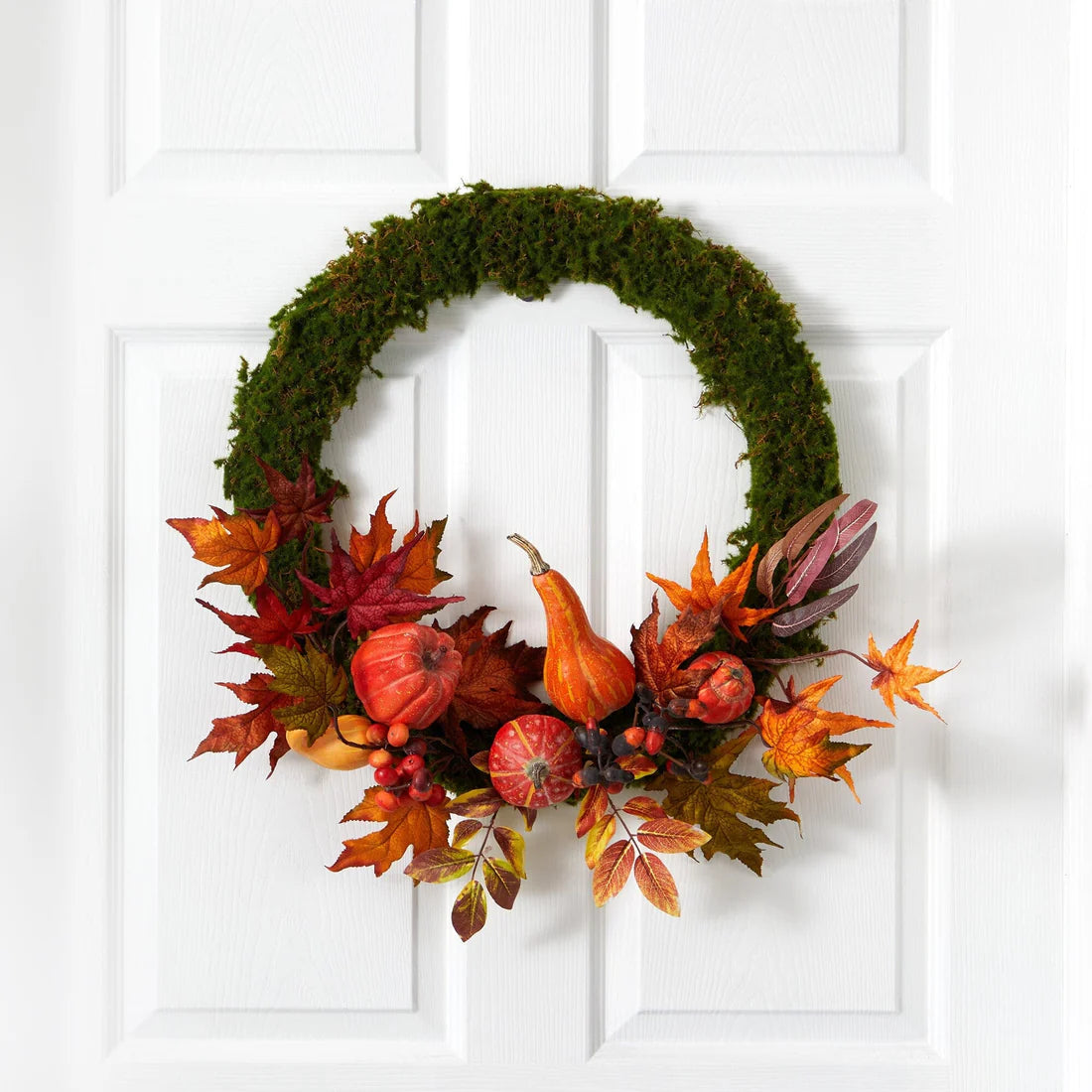 20" Autumn Pumpkin Gourd and Fall Maple Leaf  Wreath