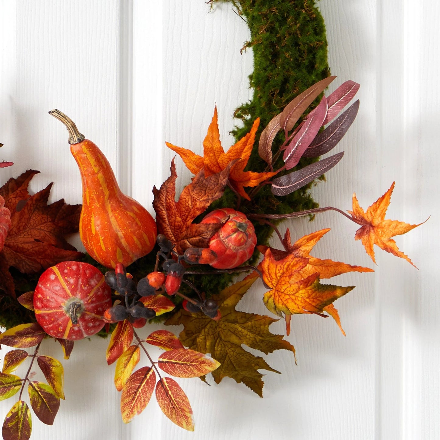 20" Autumn Pumpkin Gourd and Fall Maple Leaf  Wreath