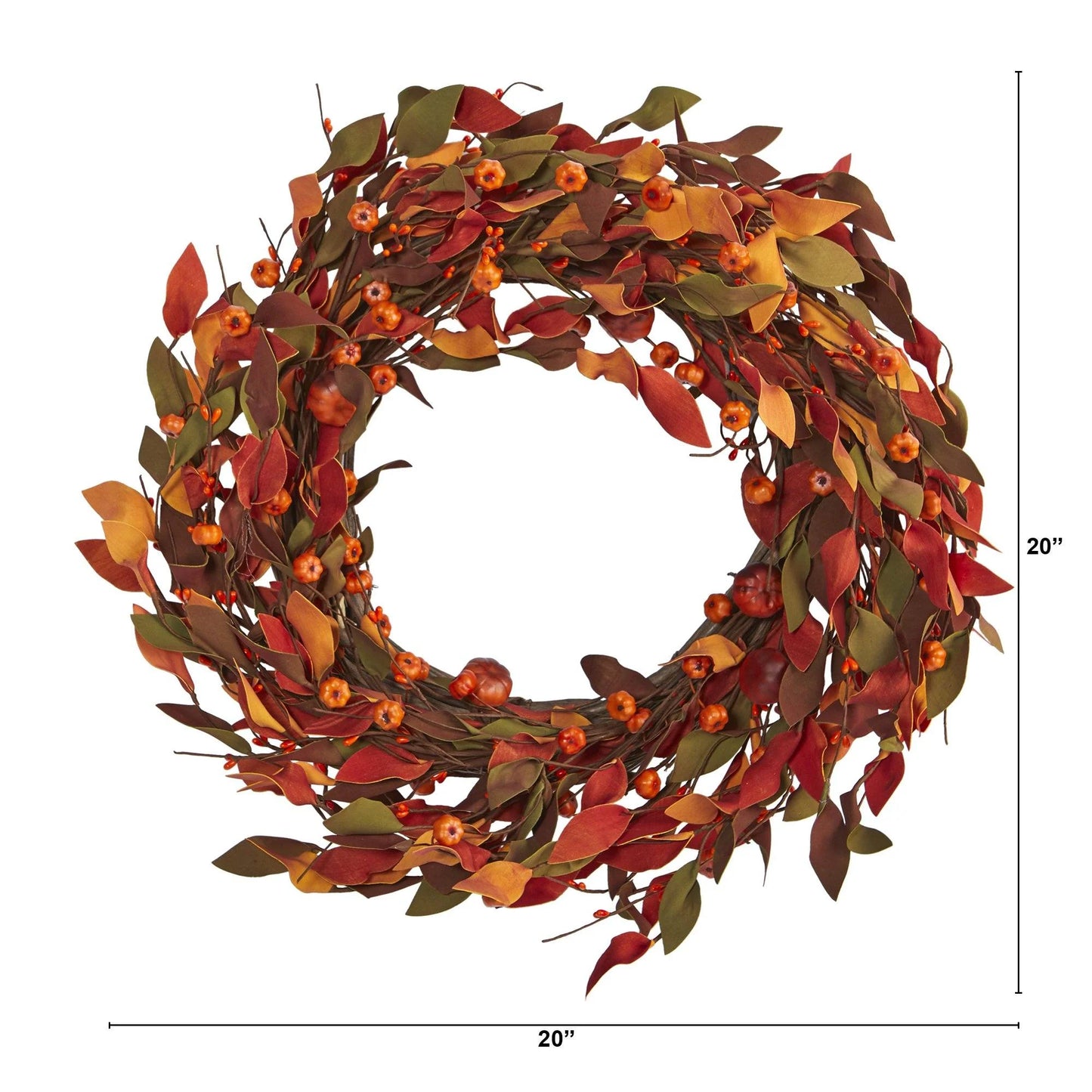 20" Harvest Leaf and Mini Pumpkin Artificial Wreath