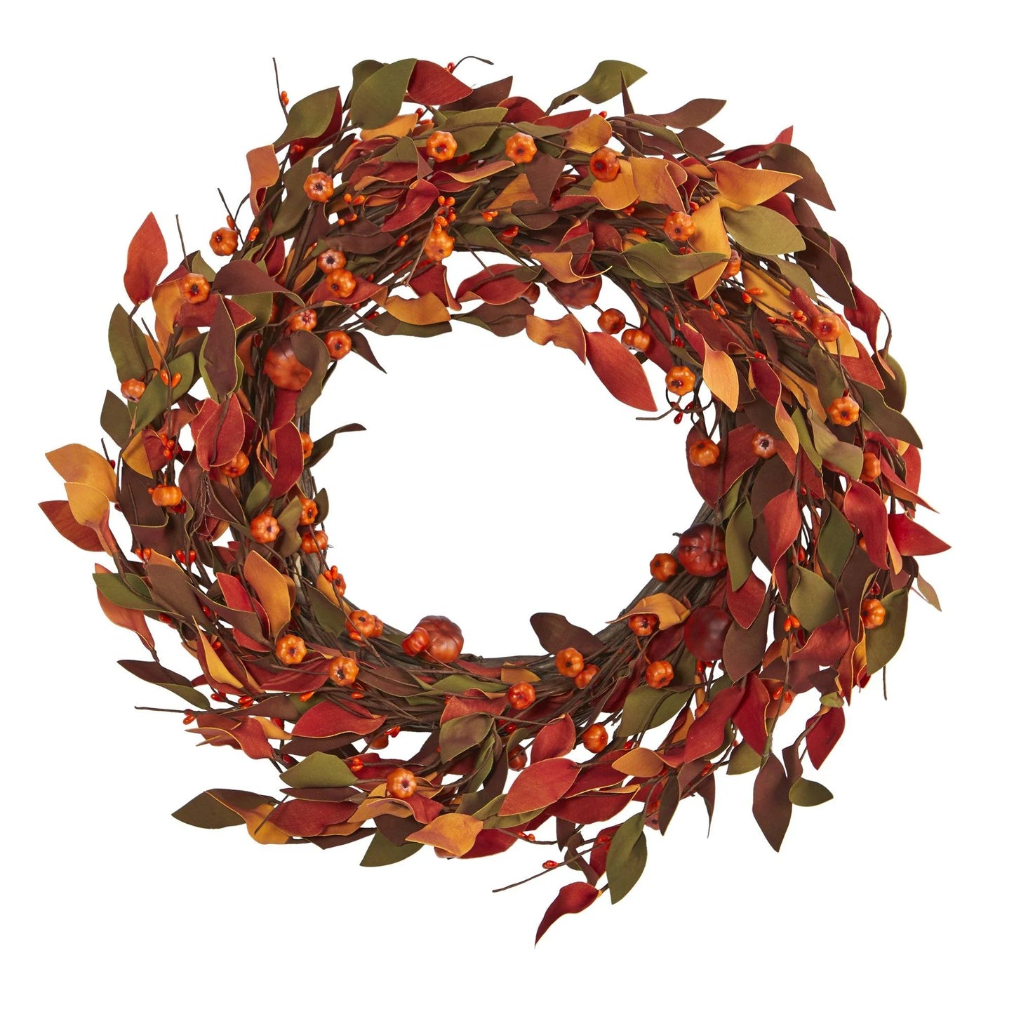 20" Harvest Leaf and Mini Pumpkin Artificial Wreath