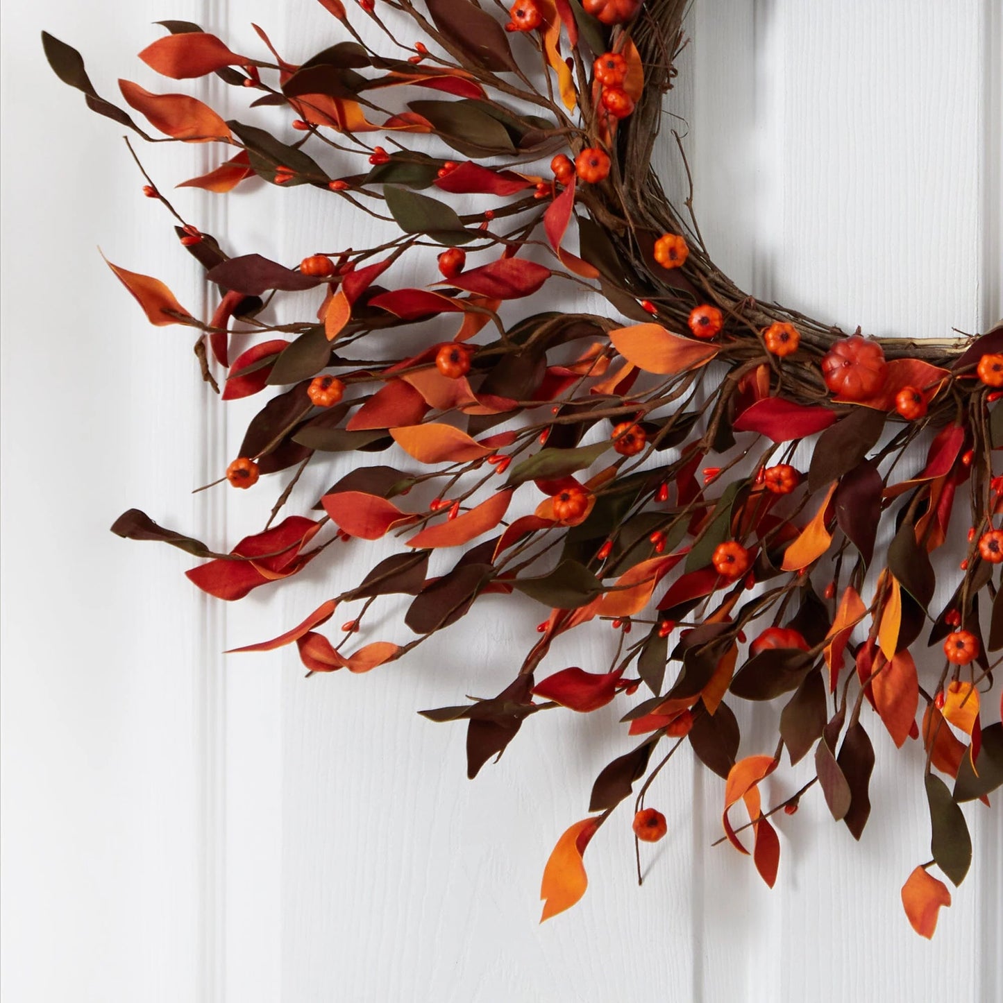 20" Harvest Leaf and Mini Pumpkin Artificial Wreath