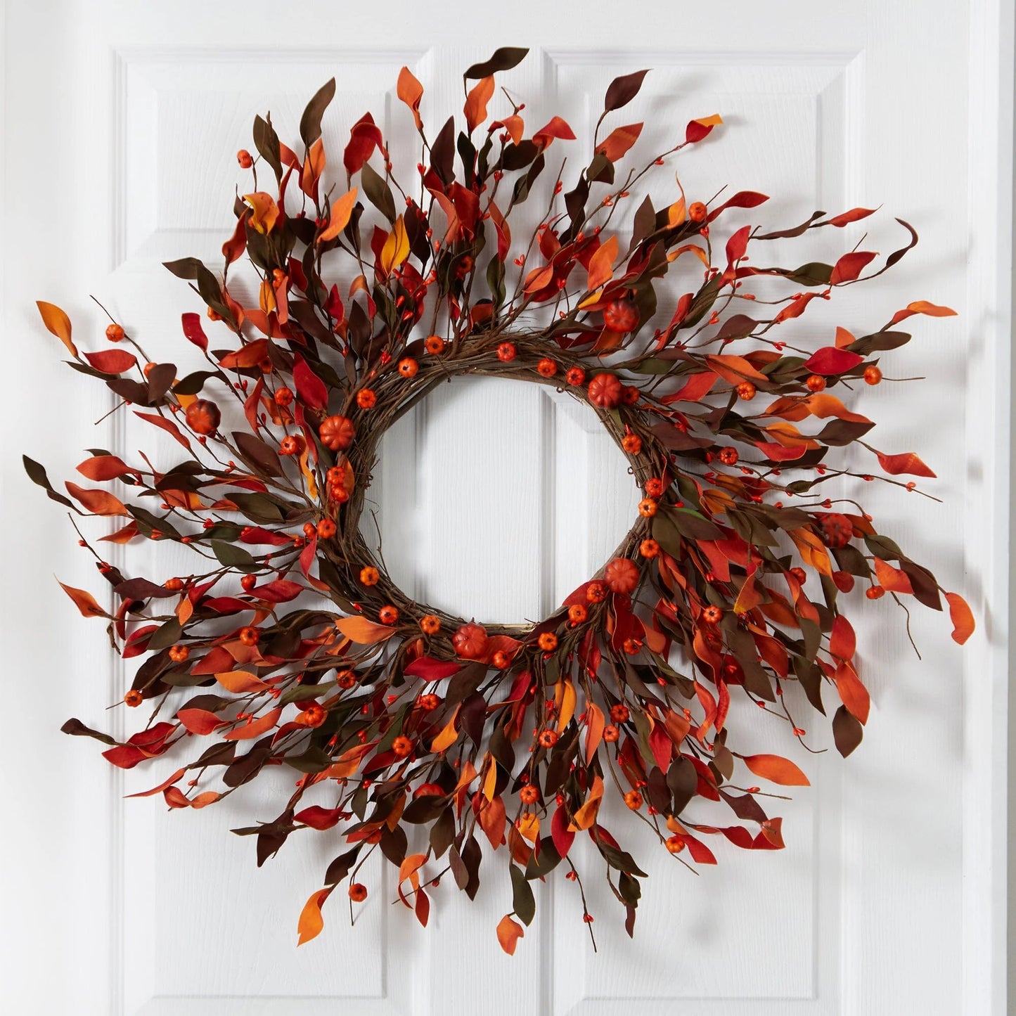 20" Harvest Leaf and Mini Pumpkin Artificial Wreath