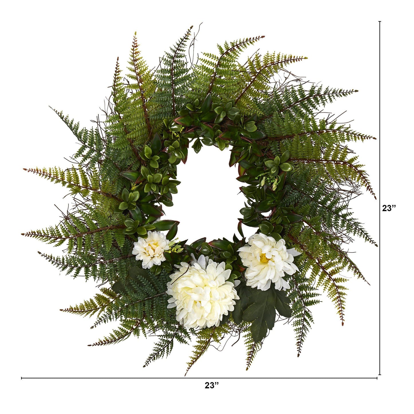 23" Assorted Fern and Chrysanthemum Artificial Wreath