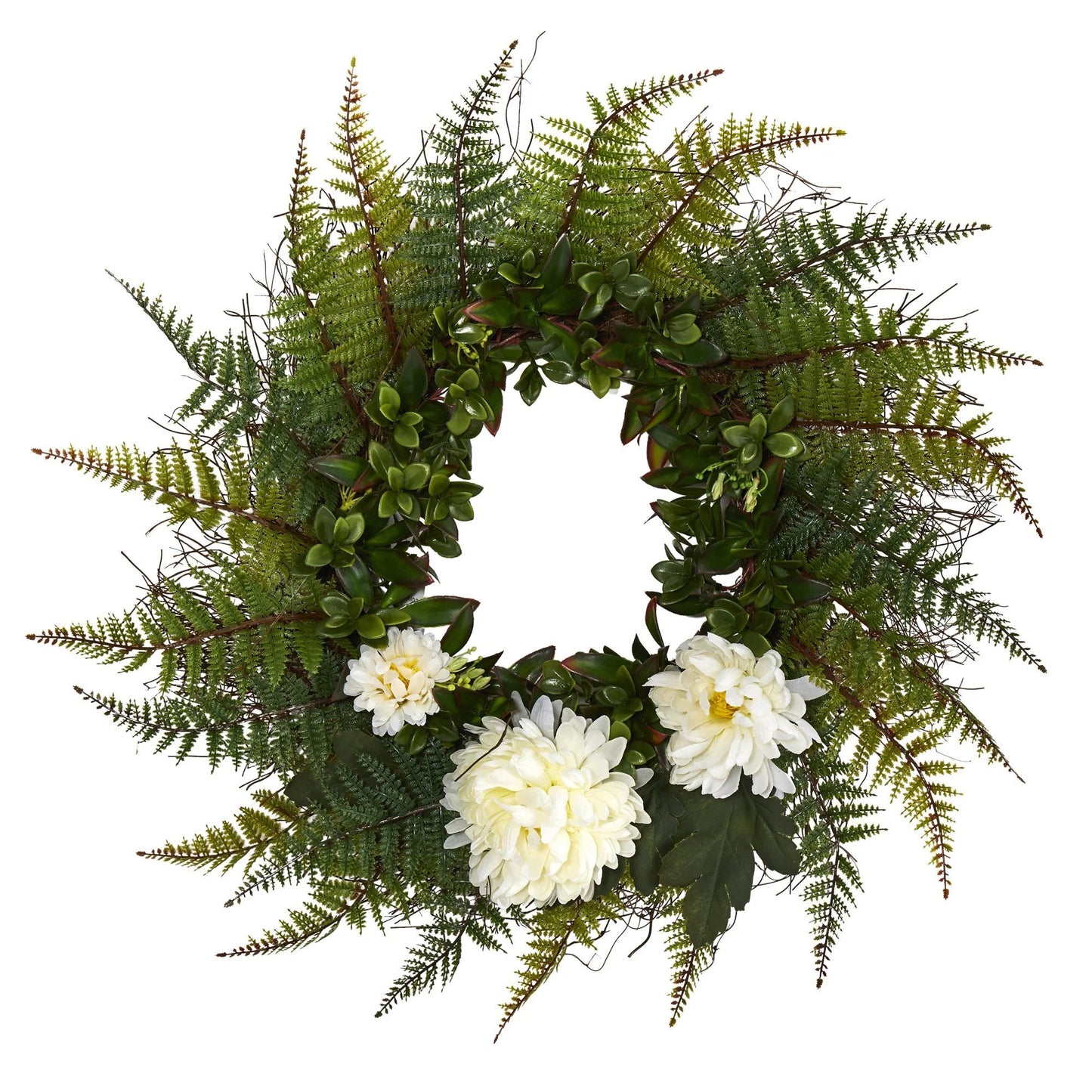 23" Assorted Fern and Chrysanthemum Artificial Wreath