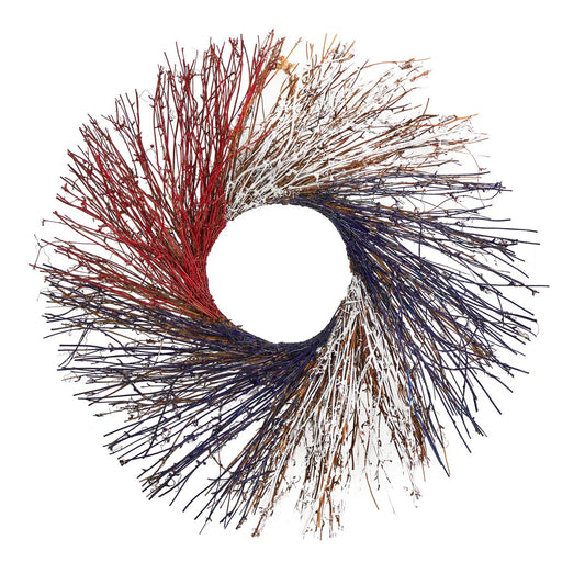 24" Americana Twig Wreath Red White and Blue