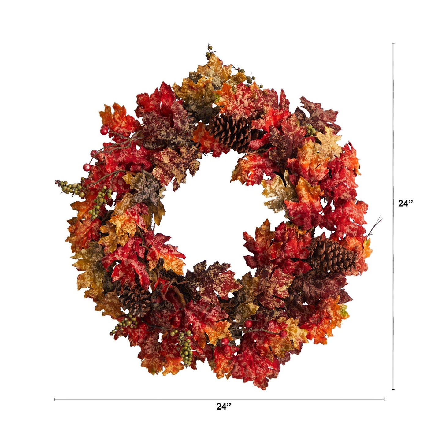 24" Autumn Maple Berries and Pinecone Artificial Wreath