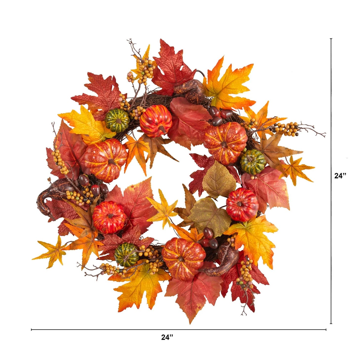 24" Autumn Pumpkin and Berries Artificial Fall Wreath