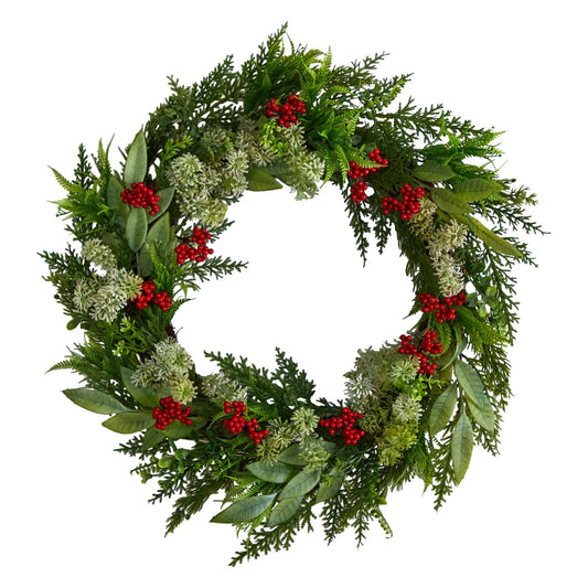 24" Cedar, Eucalyptus and Berries Christmas Wreath