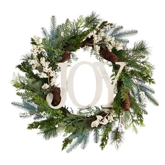 24" Christmas Joy Greenery Holiday Artificial Wreath