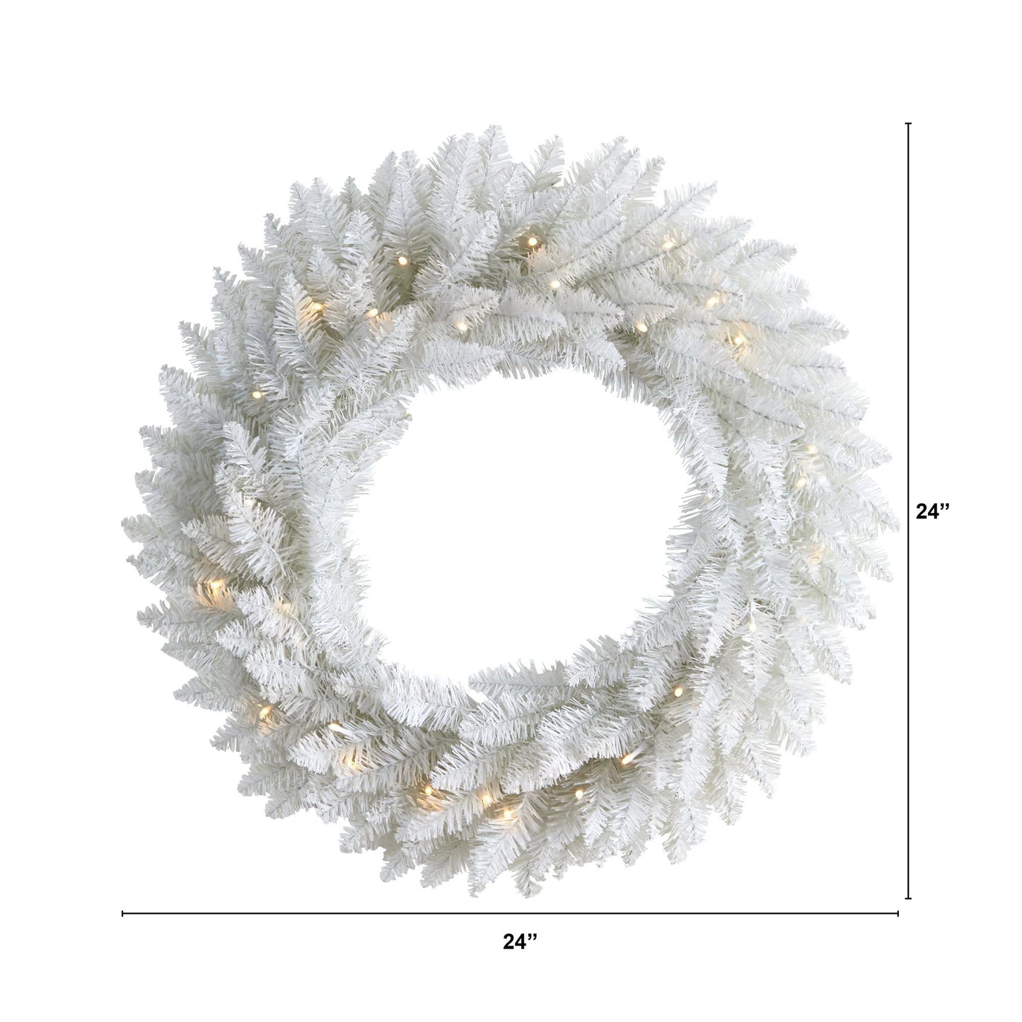 24" White Wreath with 35 LED Lights