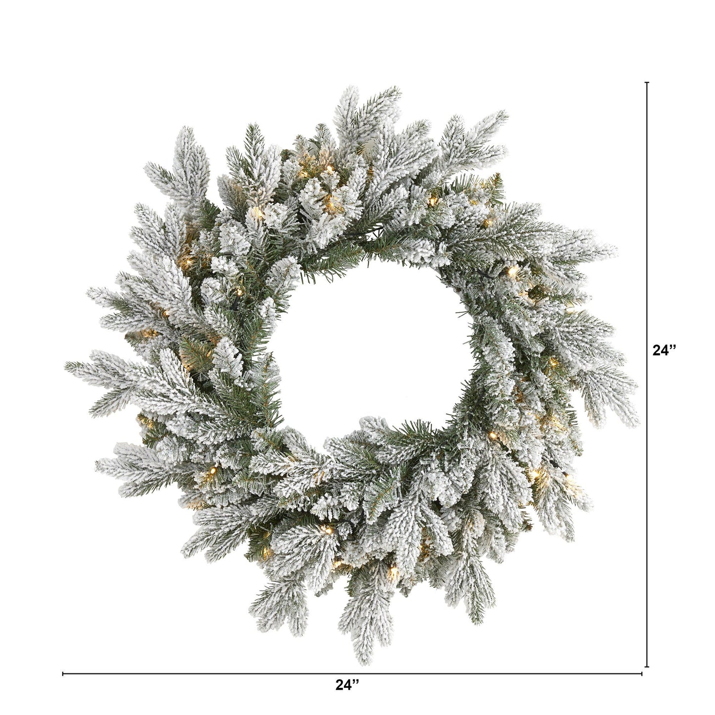 24" Flocked Christmas Wreath with 50 LEDs and 264 Tips