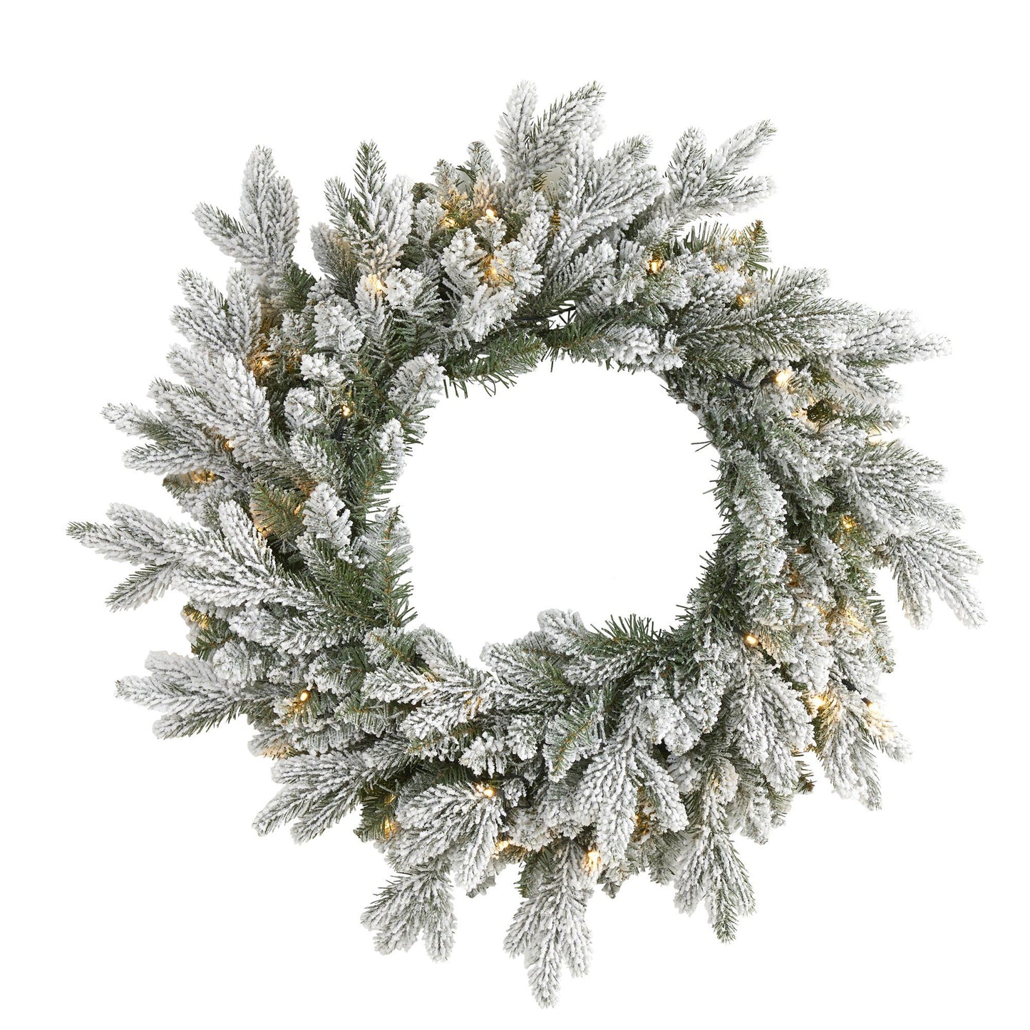 24" Flocked Christmas Wreath with 50 LEDs and 264 Tips