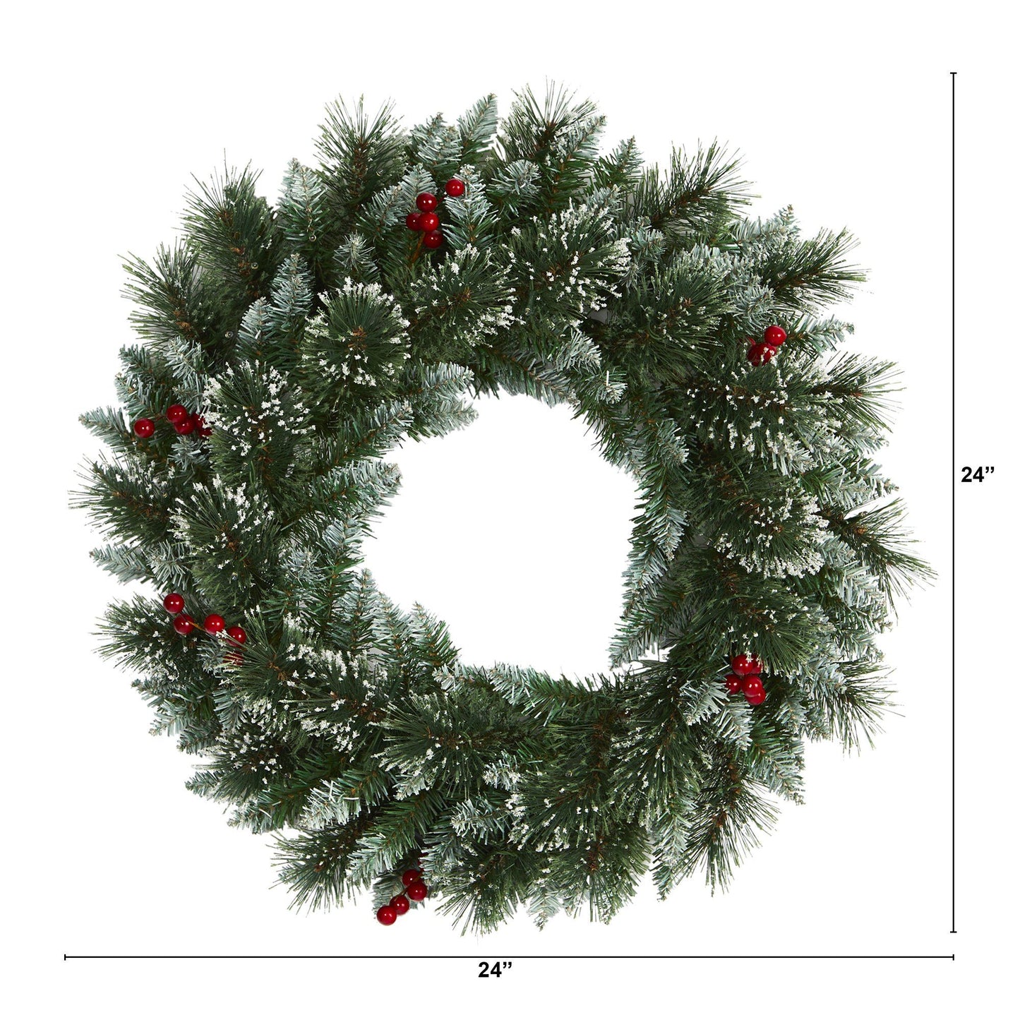 24" Frosted Swiss Pine Wreath w/35 LEDs and Berries