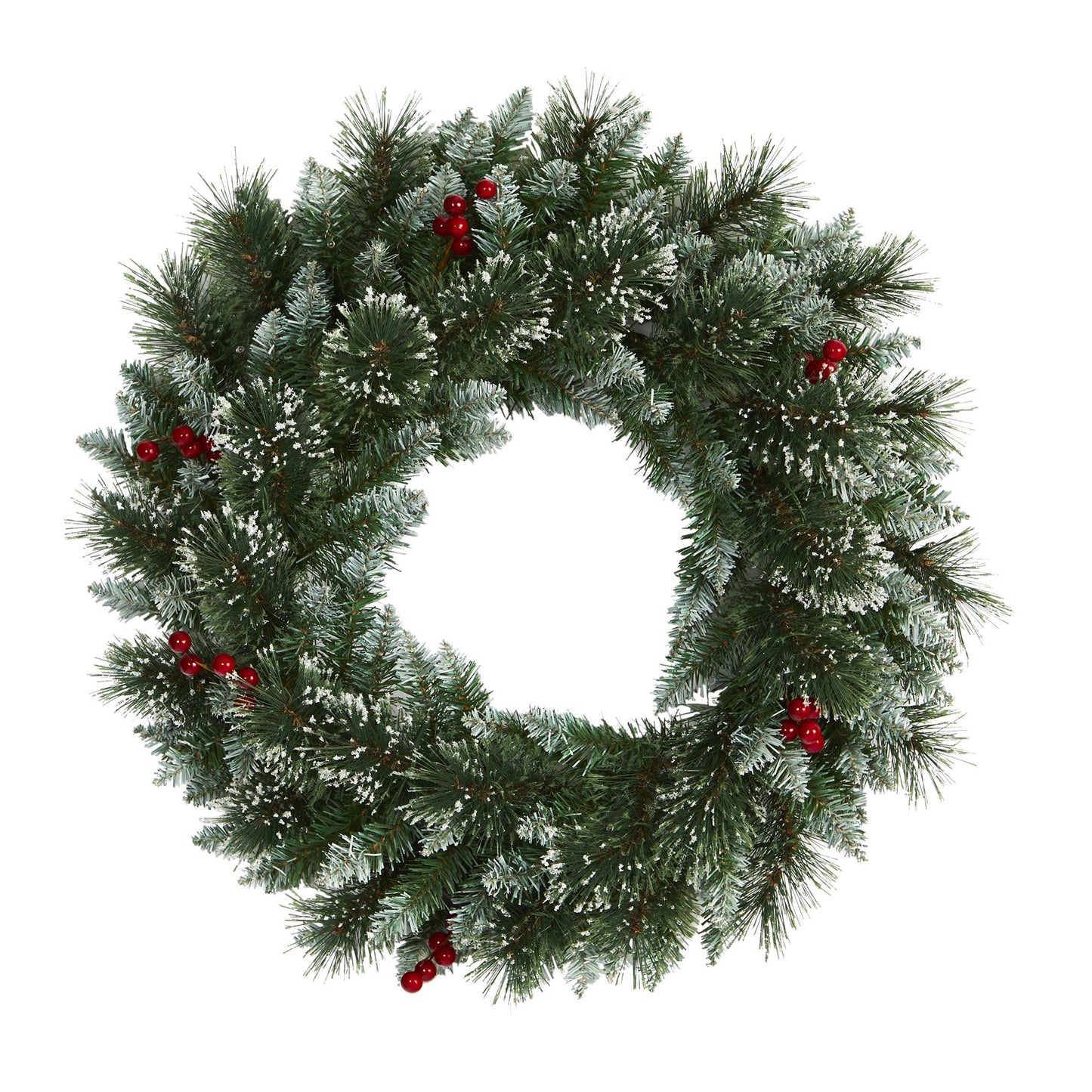 24" Frosted Swiss Pine Wreath w/35 LEDs and Berries