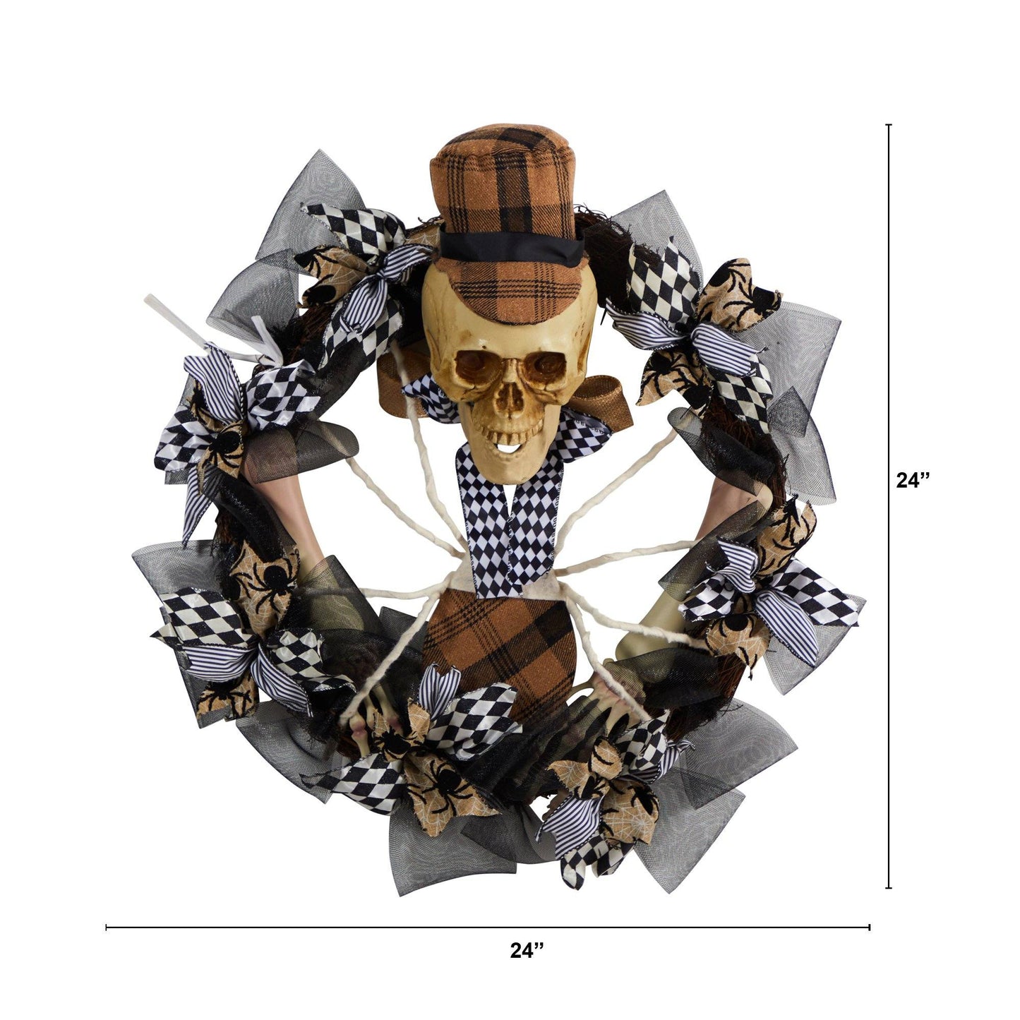 24" Halloween Skull in Plaid Mesh Wreath