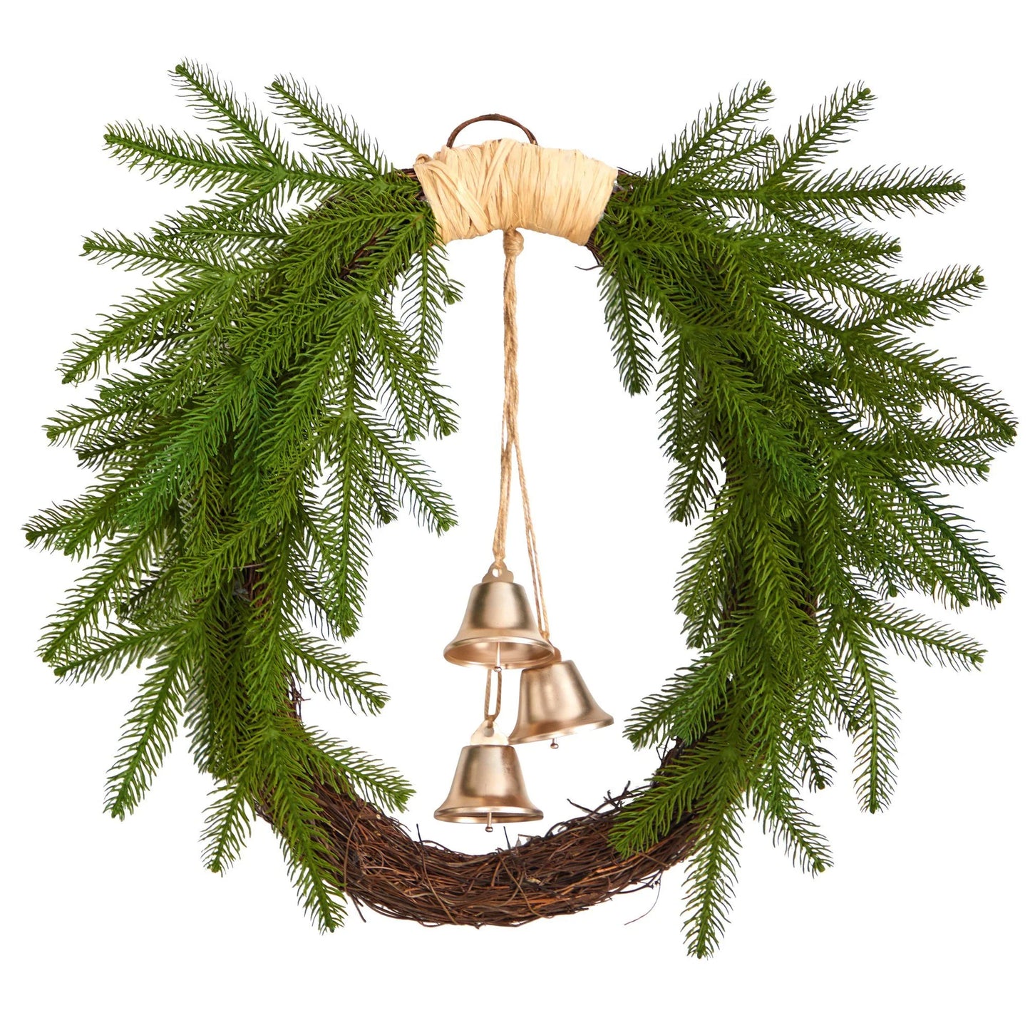 24" Holiday Christmas Pine and Hanging Bells Wreath